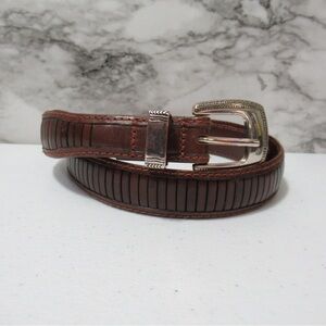 Brown Ribbed Leather Belt Size 38